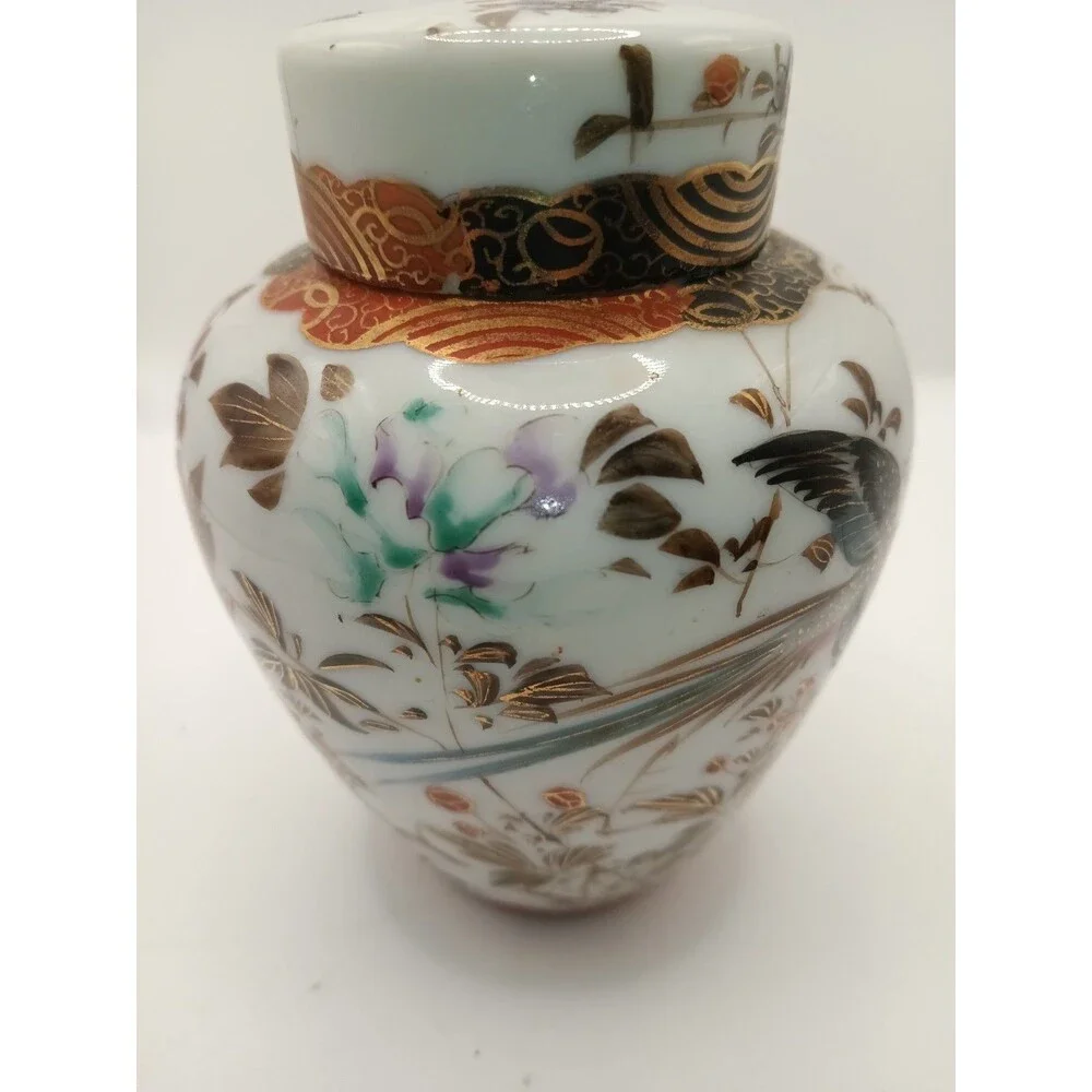 Vintage Kutani Japanese Hand Painted Lidded Ginger Jar 5